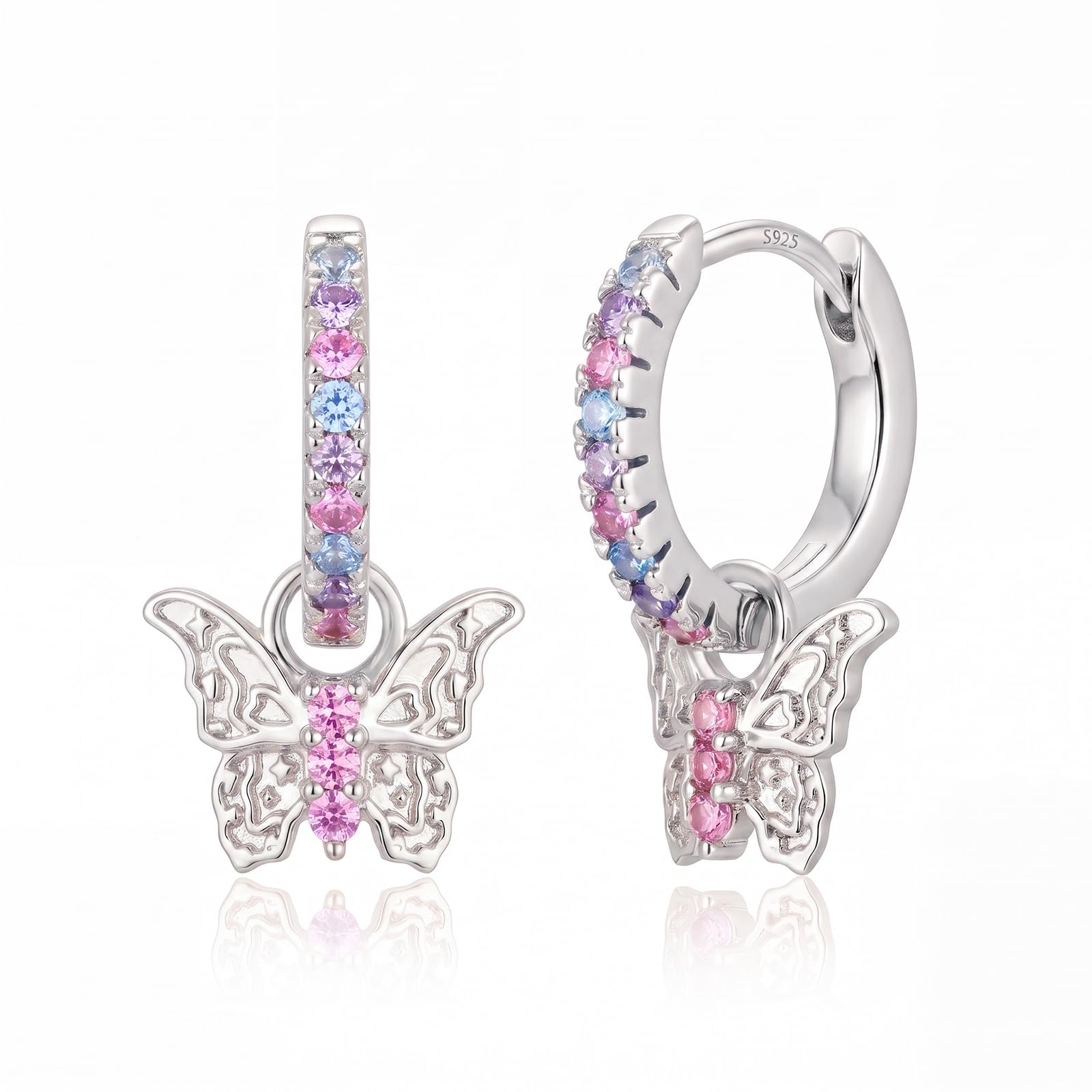 Orecchini a forma di farfalla per bambine, in argento 925, con zirconi colorati, piccoli orecchini a cerchio, regalo di compleanno per ragazze e bambine