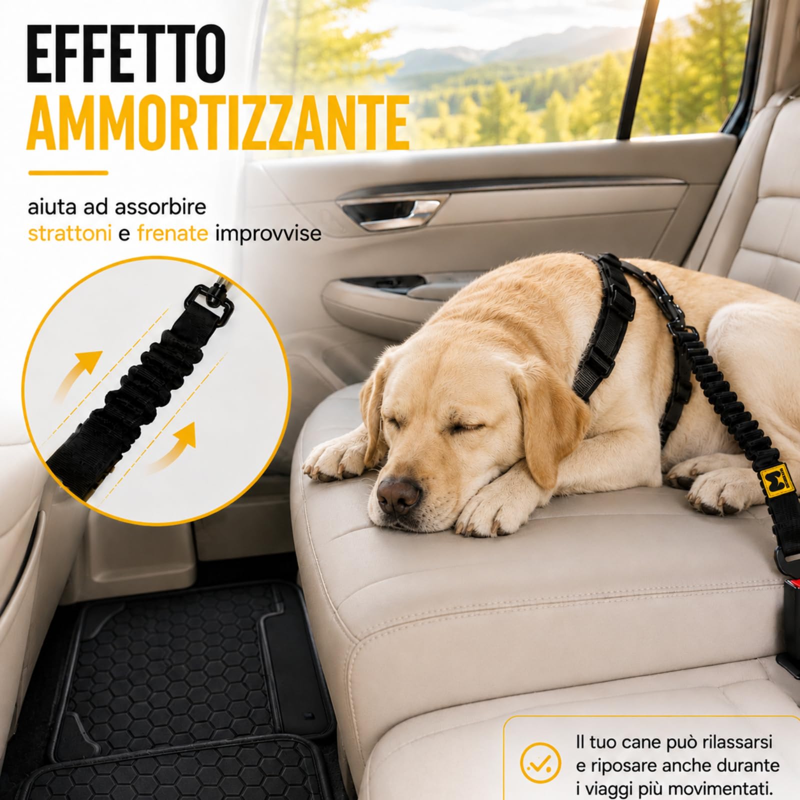 MORELOW Cintura Auto Per Cani - Cintura di Sicurezza per Cani Elastica Anti Shock che Riduce gli Strappi - Regolabile con Gancio Rinforzato - Compatibile con Tutte le Auto