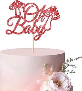 Mushroom Oh Baby Cake Topper, Mushroom Baby Shower Cake Topper for Girl, Red Woodland Cake Decoration for Forest First Birthday Party Supplies
