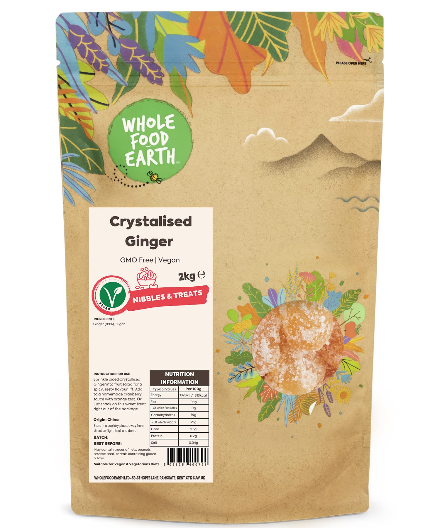 Wholefood Earth Kandyzowany Imbir, 2 kg, bez GMO