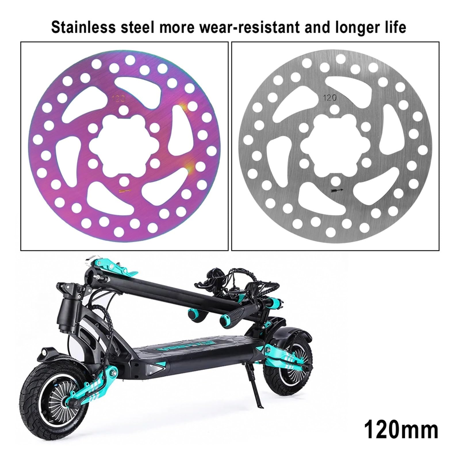 Dispositivo Freno a Disco da 120 mm for Monopattino Elettrico, rotore in Acciaio Inossidabile a 6 Fori con Viti, Compatibile con VSETT 9 9+ Zero 8X 9 E Scooter(Silver)