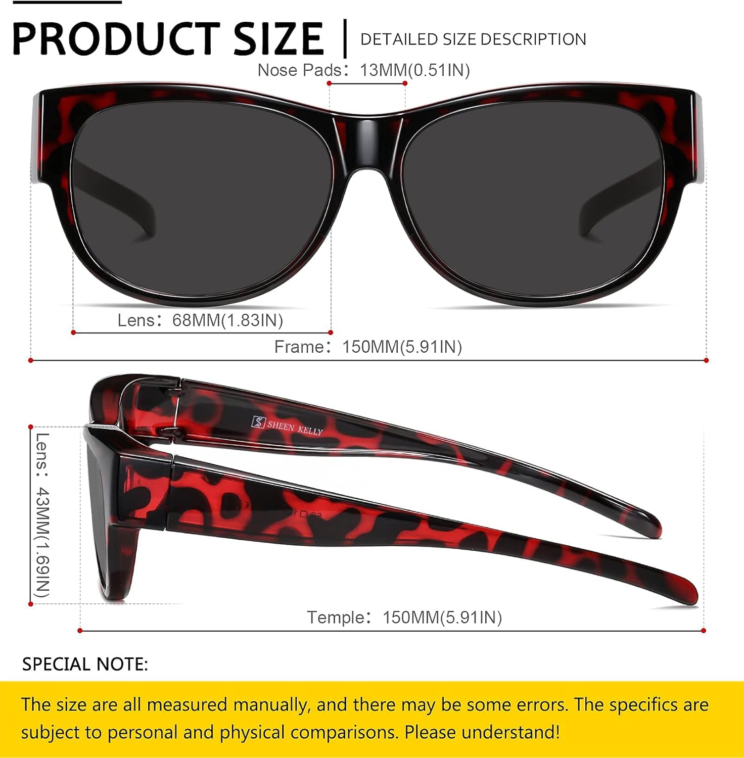 SHEEN KELLY Oversized Polarized Fit Over Sunglasses Women Men TR90 Mirrored Over Glasses Cat Eye Driver Goggles