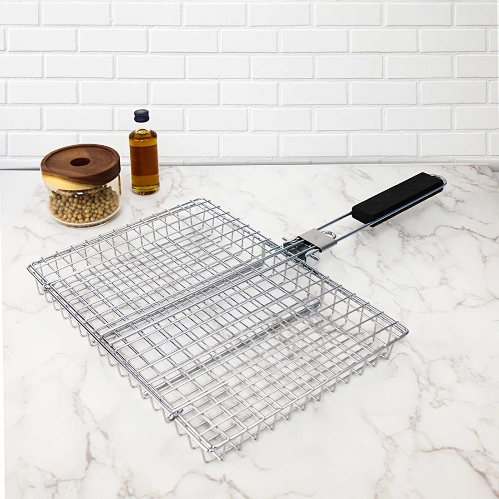 Pratico Acciaio Antiruggine Barbecue Griglie Basket 32 cm Con Manico Staccabile Grigliare Strumento Per Pesce Verdure Carne Acciaio Antiruggine Bbq Mesh Basket