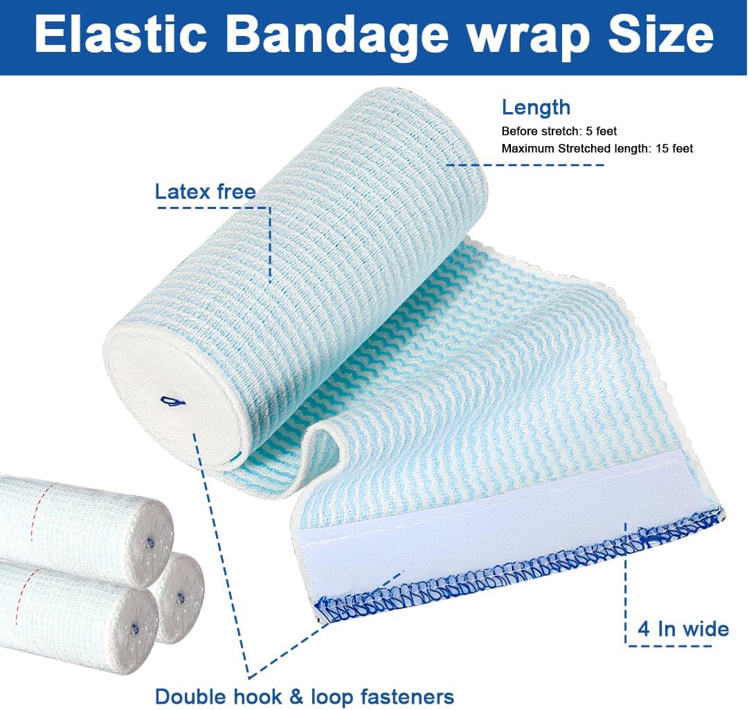 Elastic Bandage Wrap 4 Inch 6 Pack Athletic Compression Bandages Hook & Loop Fasteners for Legs Knee Support