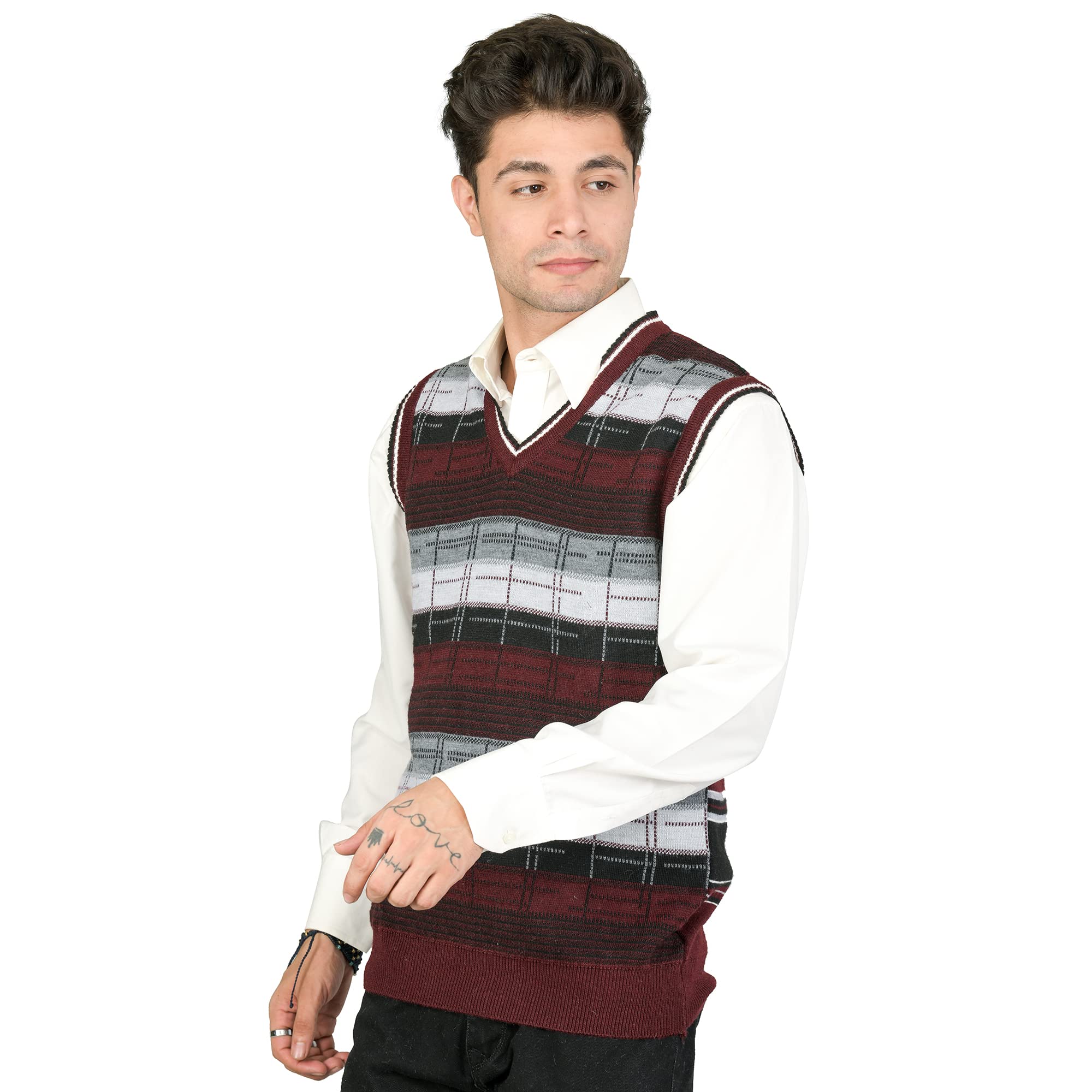 Men Woolen Printed V-Neck Design Sleeveless Pullover Heavy Rainbow Fabric Winter Wear Pure Wool Cardigan Regular Coaty Fully Warm Heavy Pullover Cardigans Free Sizes-image-30