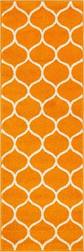 Miniatura 9 de Unique Loom - Alfombra redondeada de la colección Trellis Frieze (2 pies x 6 pies 1 pulgada, para pasillo, color naranjamarfil)