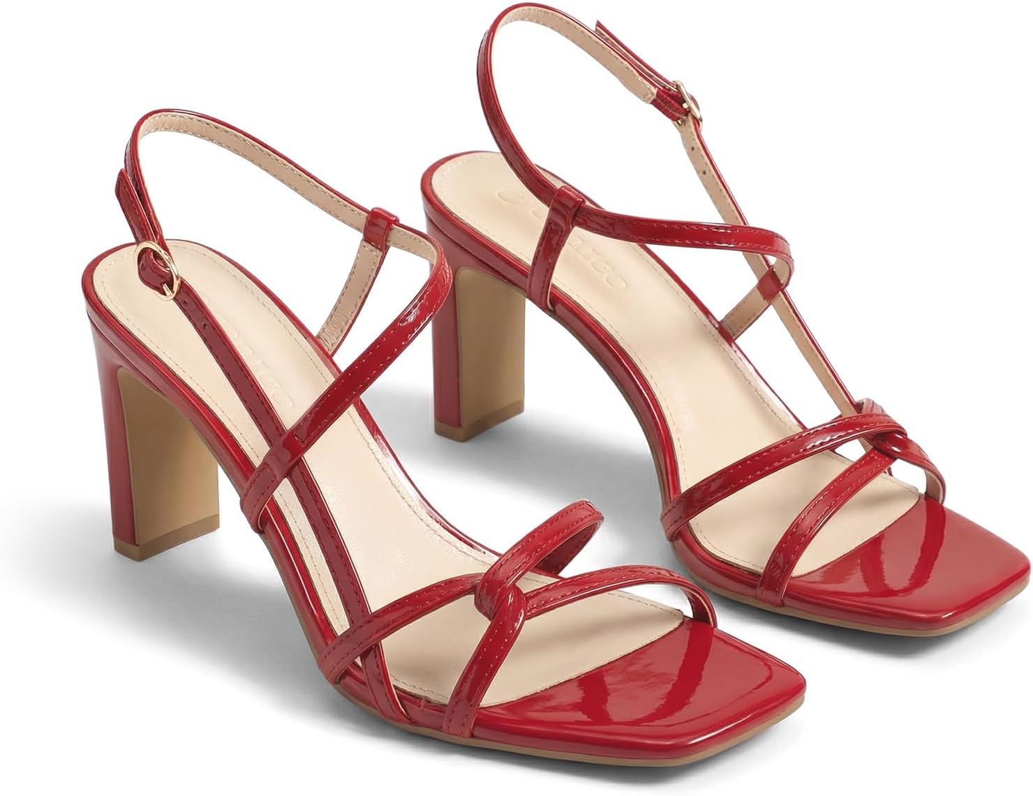 Coutgo Womens Chunky High Heels Strappy Sandals Square Open Toe Ankle Strap Wedding Party Dress Shoes