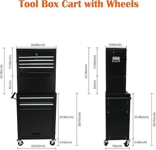 Miniatura 5 de Caja organizadora de herramientas con ruedas de 6 cajones, caja de herramientas de alta capacidad de 2 niveles con ruedas, baúl de herramientas con