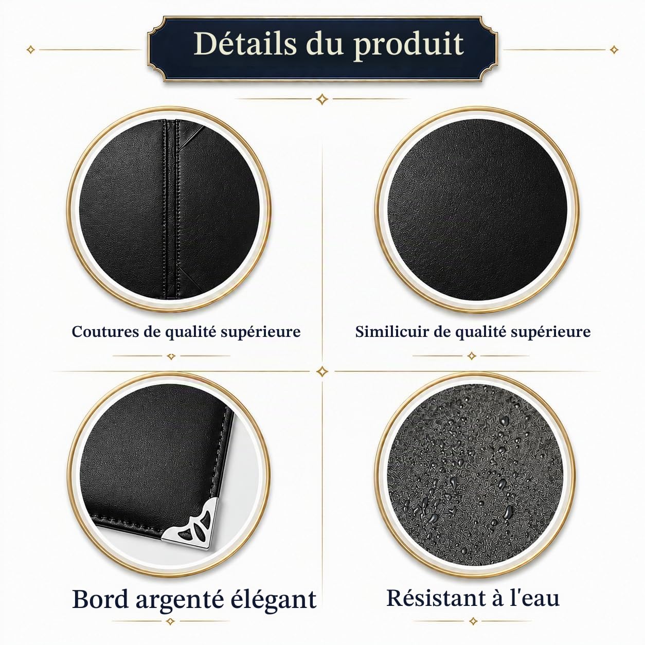Porte-Diplôme A4 en Cuir Végan avec Coins Métal Argenté – Pochette Certificat Élégante et Professionnelle pour Remise de Diplôme, Mariage et Documents Importants