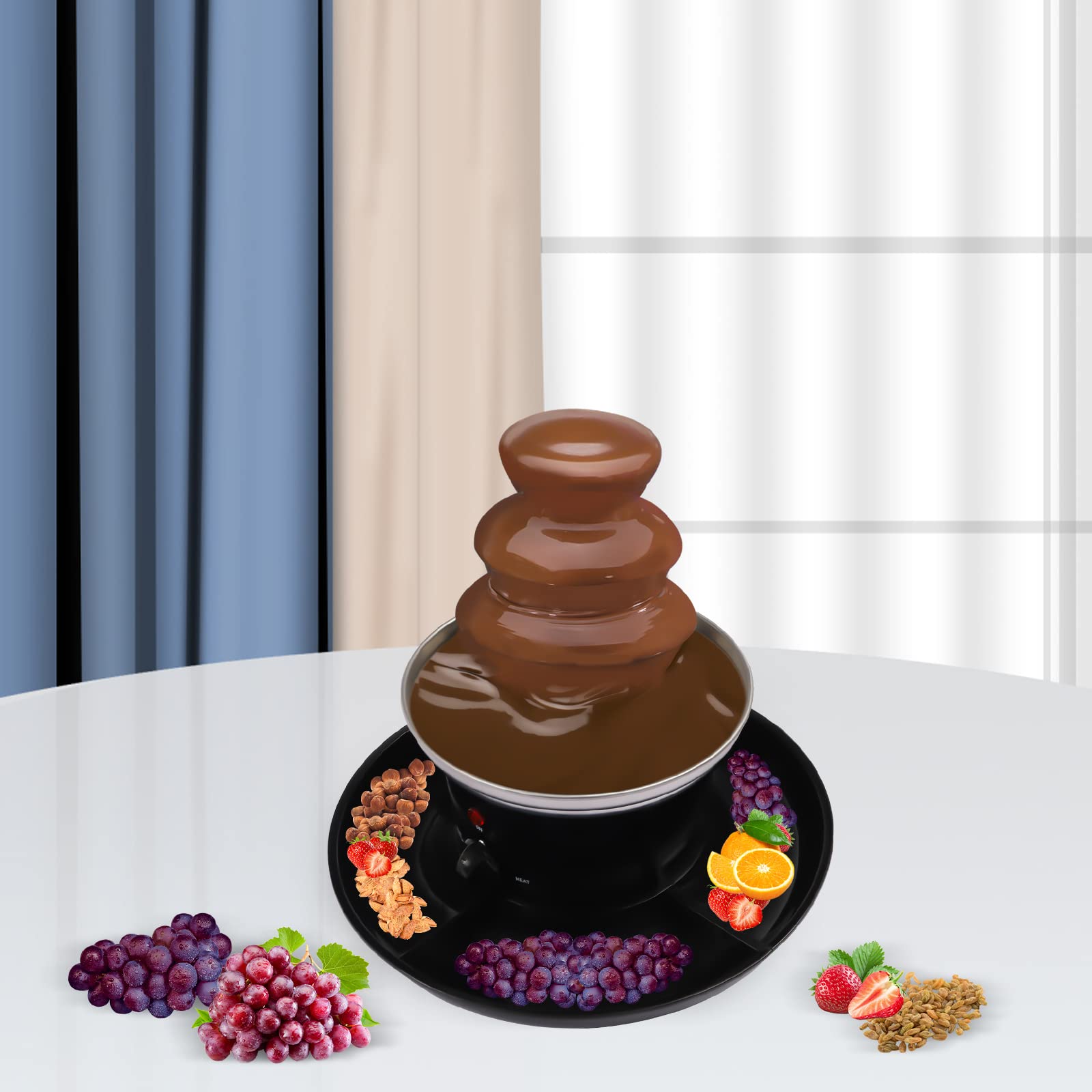 Fontaine à Chocolat éLectrique Triple Acier Inoxydable éLectrique Noir Avec Assiette De Fruits Anniversaire Mariage FêTe Chocolat à Fondue Soyeux FêTes Famille Remise DiplôMes D'Affaires