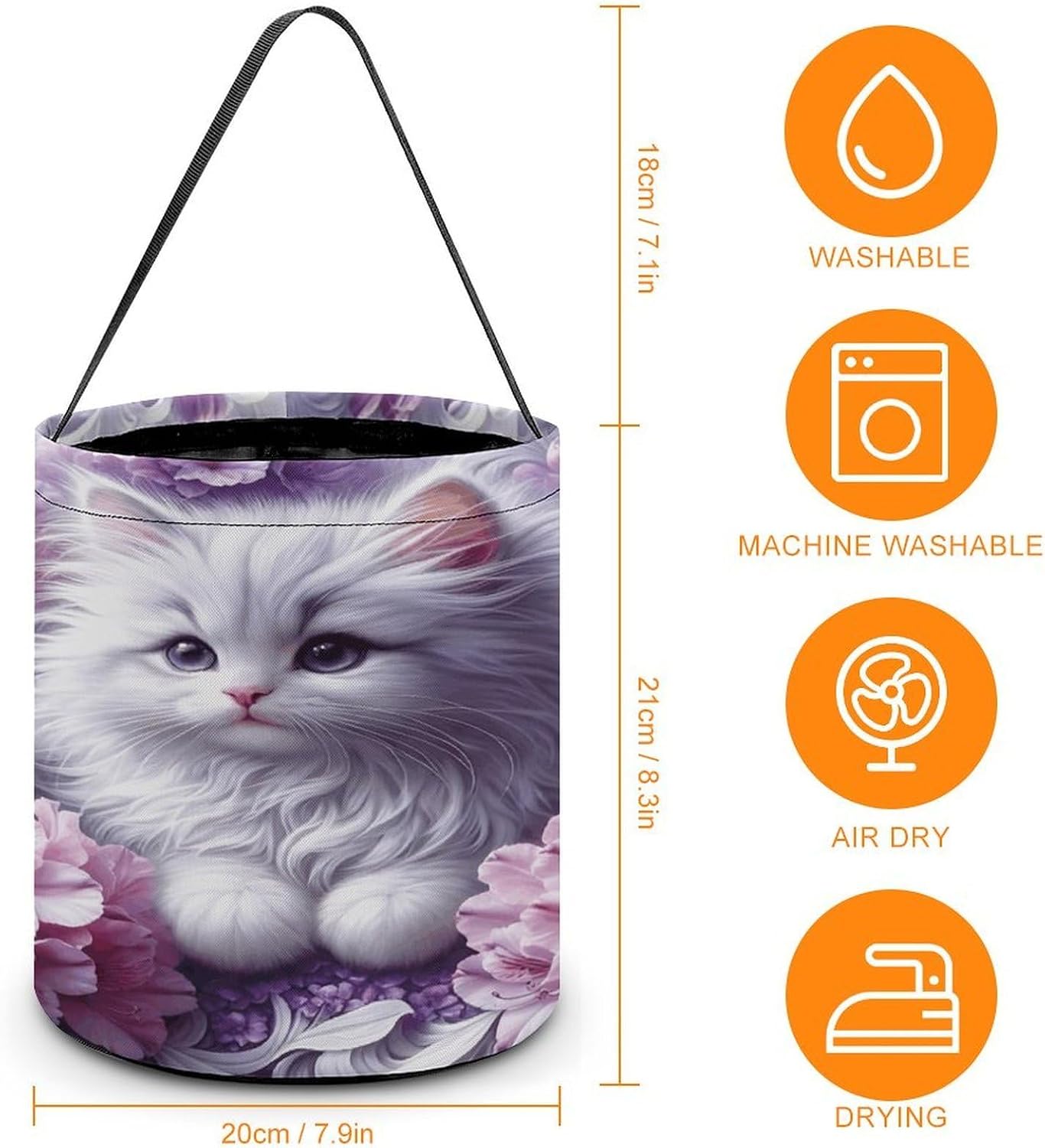 White Cat Flower Bushes Large Capacity Candy Bags, Halloween Basket image 4