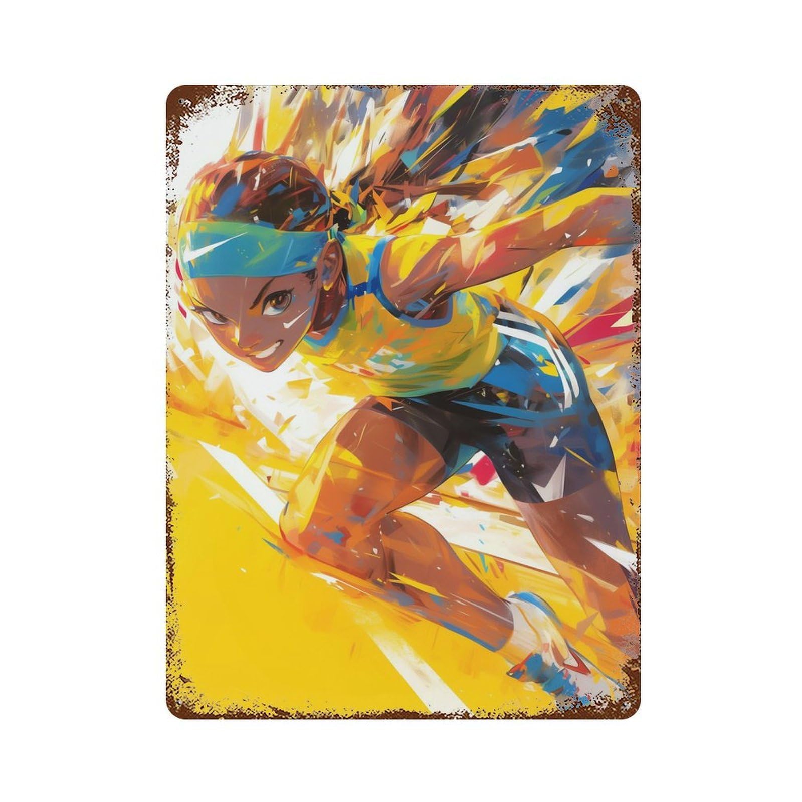 Rust Effect Athlete in Motion Aged Metal Wall Plaque 15.7"x11.8", Farmhouse Wall Decor for Office, Studio And Wall Decor