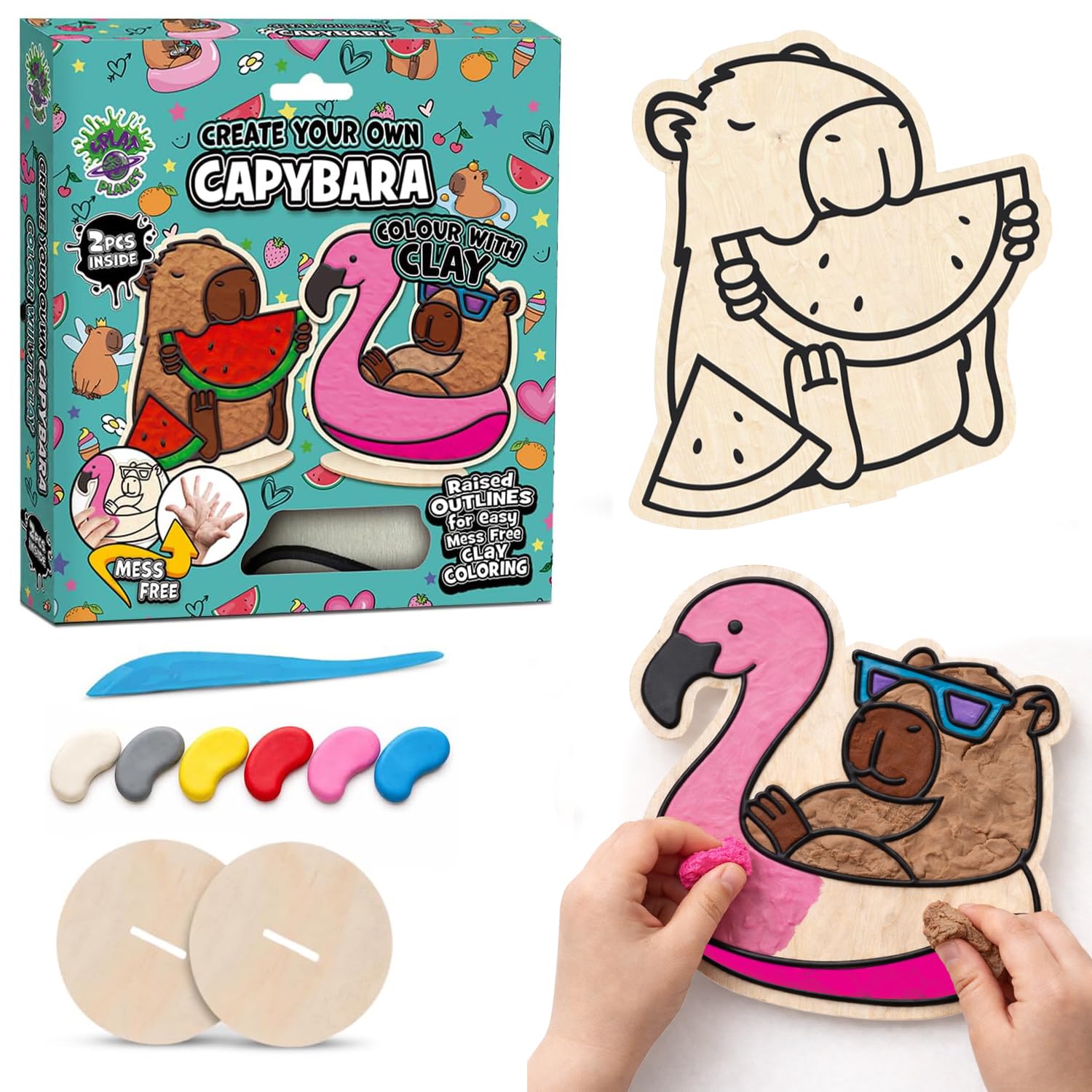 Splat Planet Capybara Clay Colouring Kit for Kids – 2 PK DIY 3D Art Craft Kit with Air-Dry Clay, Mess Free Clay Colouring, Creative Kids Arts and Crafts Activity Set, Capybara Craft Gift — image 1