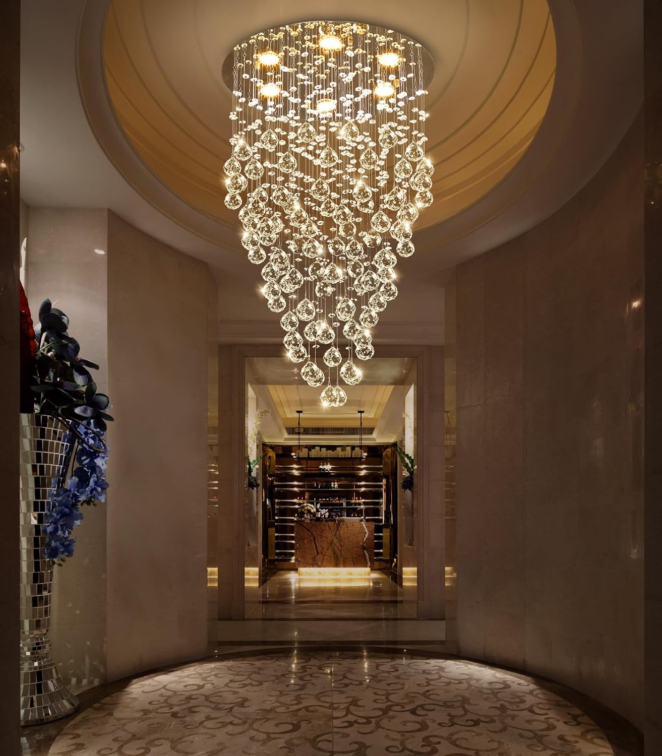 D20'' x H36'' Modern Glam Chandelier Crystal Chandelier for Entryway Raindrop Chandeliers LED Dimmable High Ceiling Light Fixtures for Staircaes Hallway Foyer Living Room