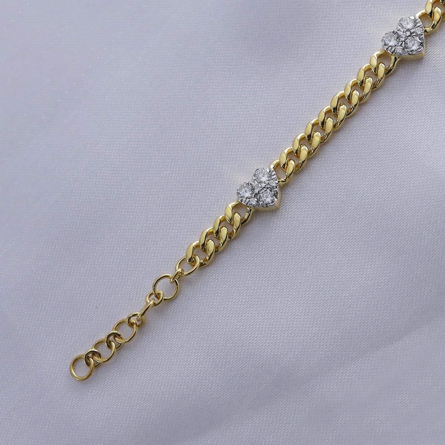 SAVEARTH DIAMONDS Heart Station Cuban Chain Bracelet For Women, 1 1/4 Carat Round Lab Created Moissanite Diamond In 925 Sterling Silver (1.25 Cttw), With 1" Extender