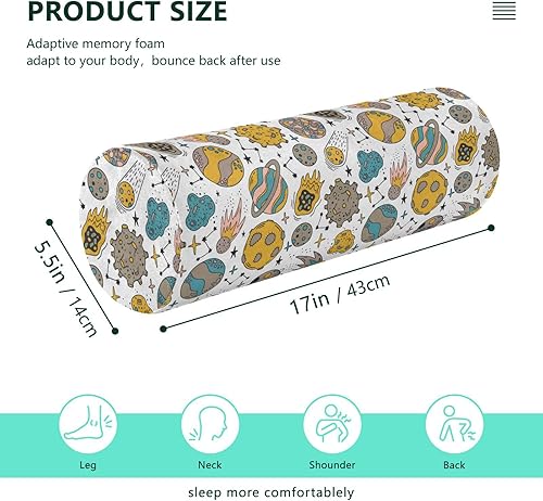 Miniatura 3 de FRODOTGV Space Planets Bolster Pillow Insert Neck Roll Pillow Round Pillow Insert Memory Foam Cylinder Neck Pillow Pillow Support for Legs