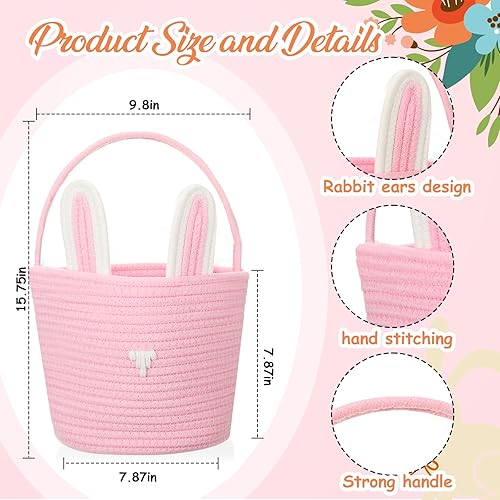 Miniatura 9 de Beeveer Paquete de 3 cestas de Pascua para niños, cesta de huevos de Pascua, cesta de conejo con orejas de conejo, cestas de juguetes, cesta de