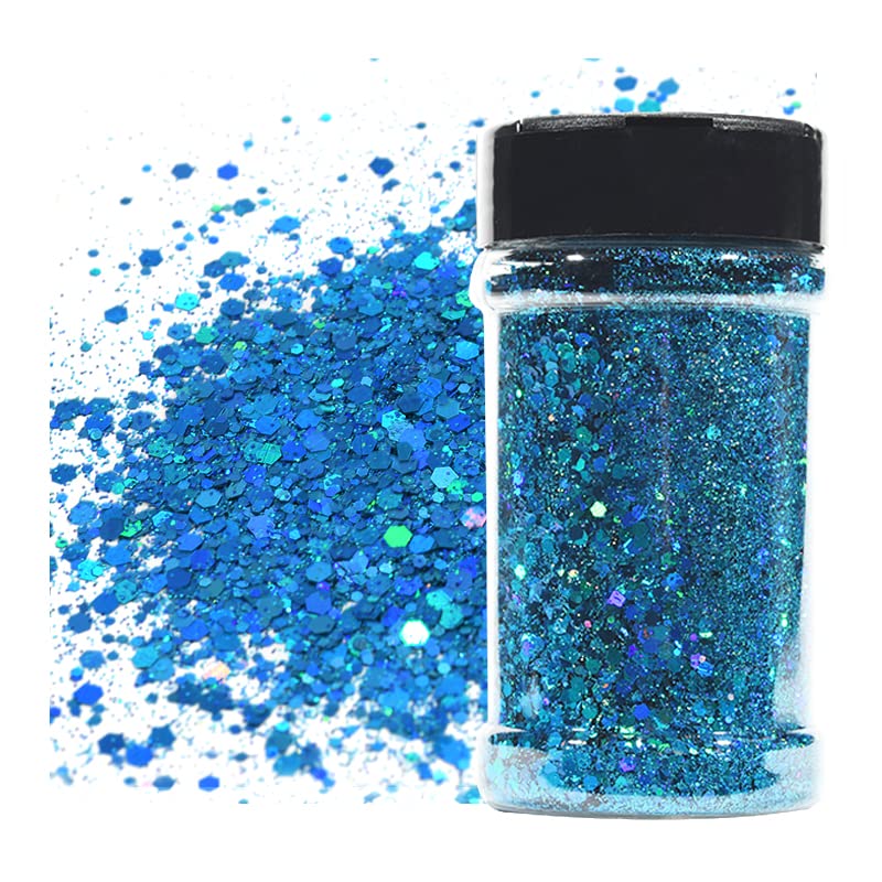 Holographic Chunky Glitter, Laser Blue Mix Glitter, Chunky Mix Glitter, Poly Holographic Chunky Mix Glitter for Resin, DIY, Body & Nail Art Decoration…