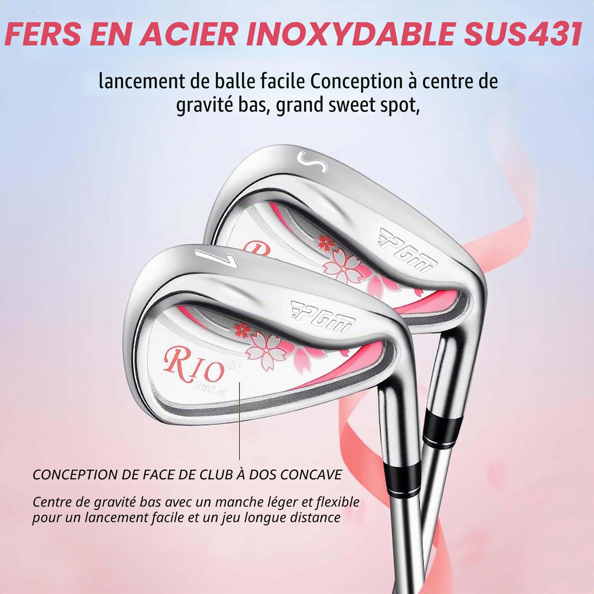 PGM Club de golf Rio 2016 III pour femme #7 en acier inoxydable - Club simple droitier pour entraînement et compétition débutants