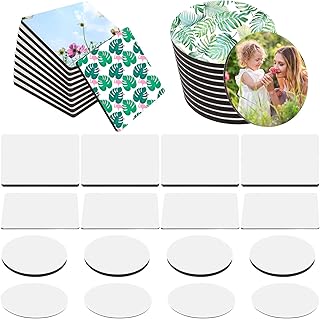 20 Pieces Sublimation Blank Refrigerator Magnets DIY Heat Transfer Fridge Magnets Square Round MDF Heat Transfer Blank Board Halloween Christmas DIY Sublimation Kitchen Whiteboard Decorative Magnets