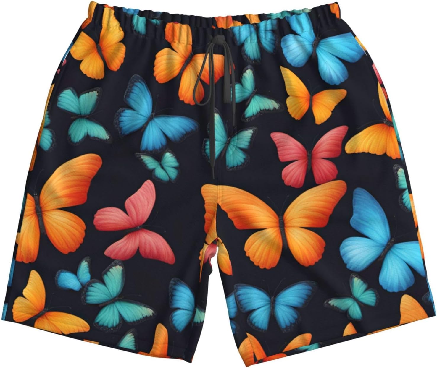Mens Colorful Butterfly Print Beach Shorts,Casual Summer Shorts for Men,Quick Dry Polyester