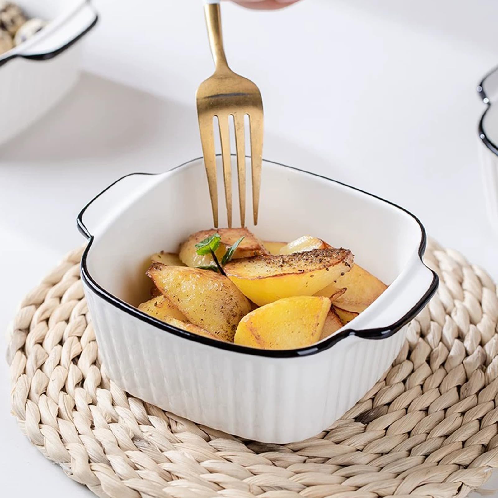 Teglia da forno piccola, in ceramica, set da 4 pezzi, pirottini quadrati, stampi da forno con manici in ceramica, piccolo forno, per lasagne, tiramisù, stampo da forno (stile B)