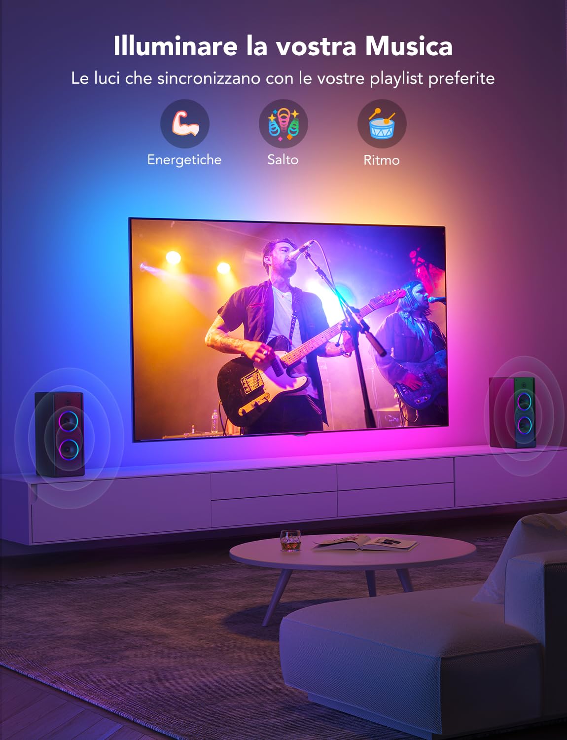 Govee TV LED Backlight 3,8m, RGBIC Striscia per TV 55-65 Pollici | Bluetooth e Wi-Fi, Alexa e Google Assistant, Sincronizzazione musicale, 219+ scene, Alimentatore incluso