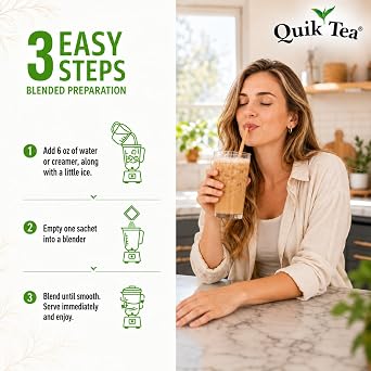 QuikTea Instant Chai Tea Latte Mix, Indian Cardamom, 10 Sachets, Non GMO | Just Add Hot Water, Low Caffeine, Gluten Free, No Artificial Flavors, Hot Or Iced, Single Serve For Home & Office Pantry