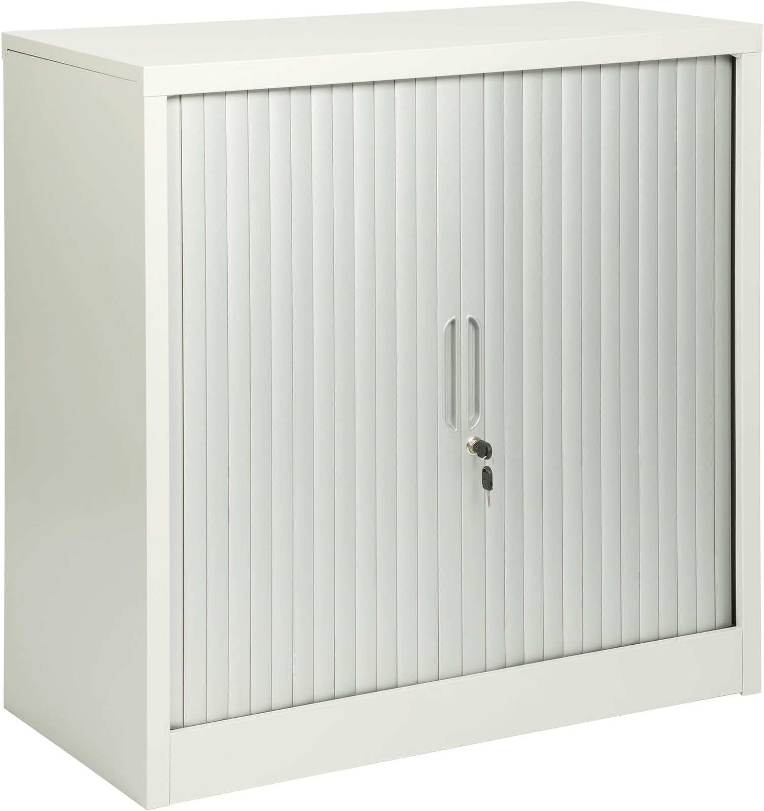 MMT Furniture Designs Grey Steel 2 Door Slide Openig Tambour Cabinet, 900mm tall