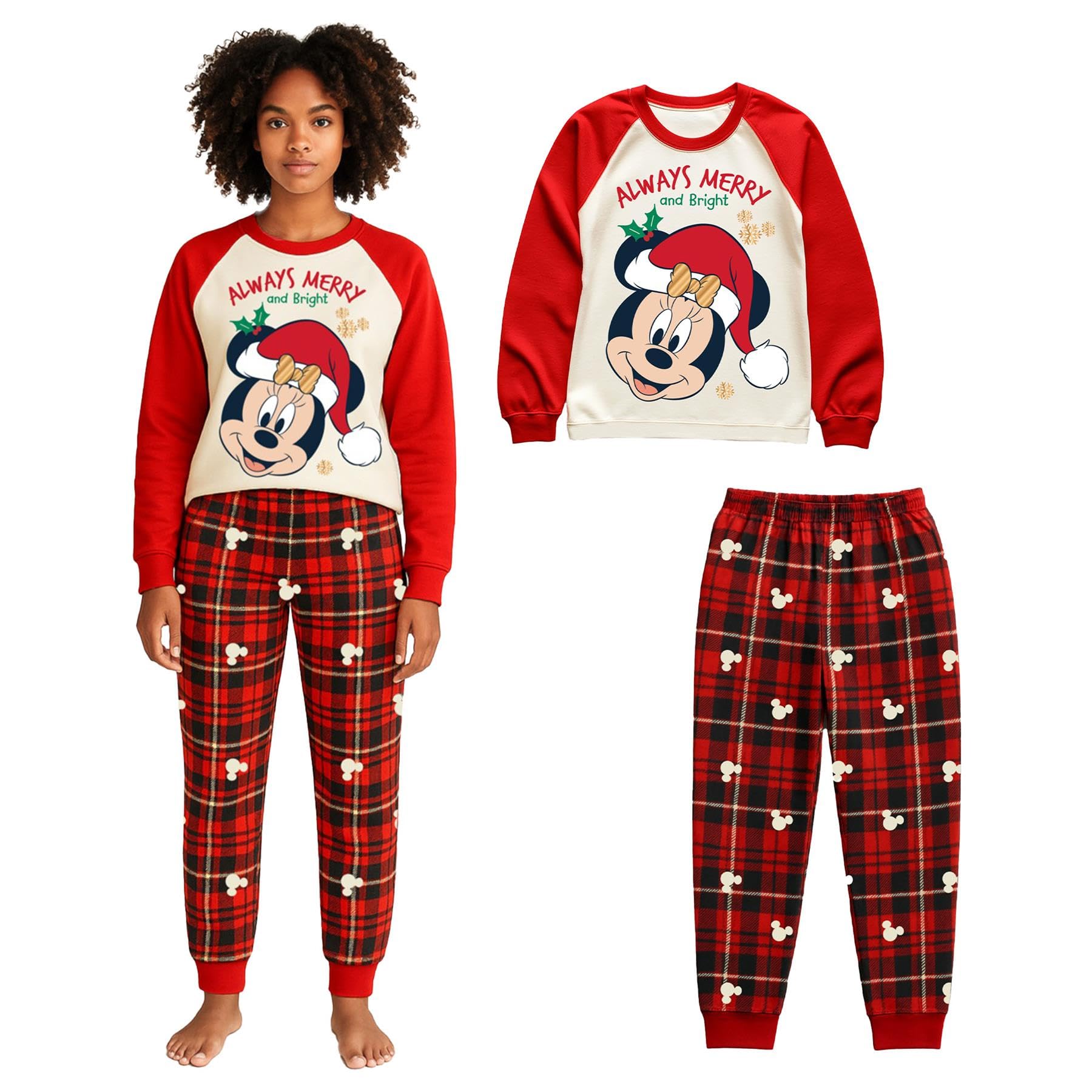 Disney Minnie Mouse Women's Christmas Pyjama Set Always Merry and Bright Long Sleeve Top &...
