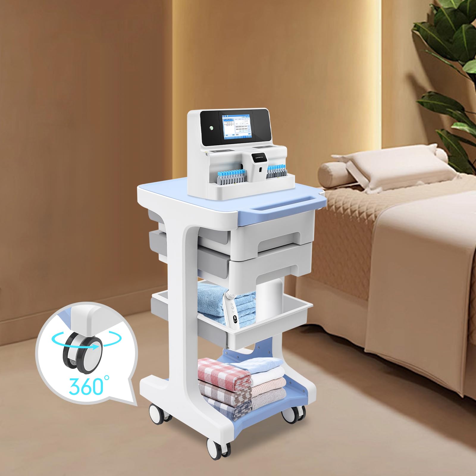 Carrello da laboratorio, carrello medico con 2 cassetti e 4 ruote, carrello cosmetico, carrello da lavoro, carrello medico, portata 50 kg
