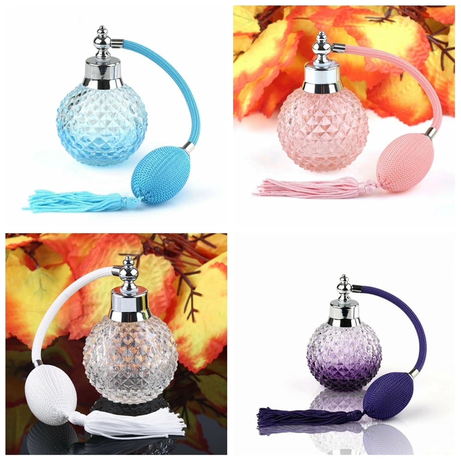 Bottiglia di profumo cristallo vintage da 100 ml Atomizzatore a spruzzo lungo Bottiglie vetro riutilizzabili con nappa Regalo donna for Per Viaggi E Vacanze(White)
