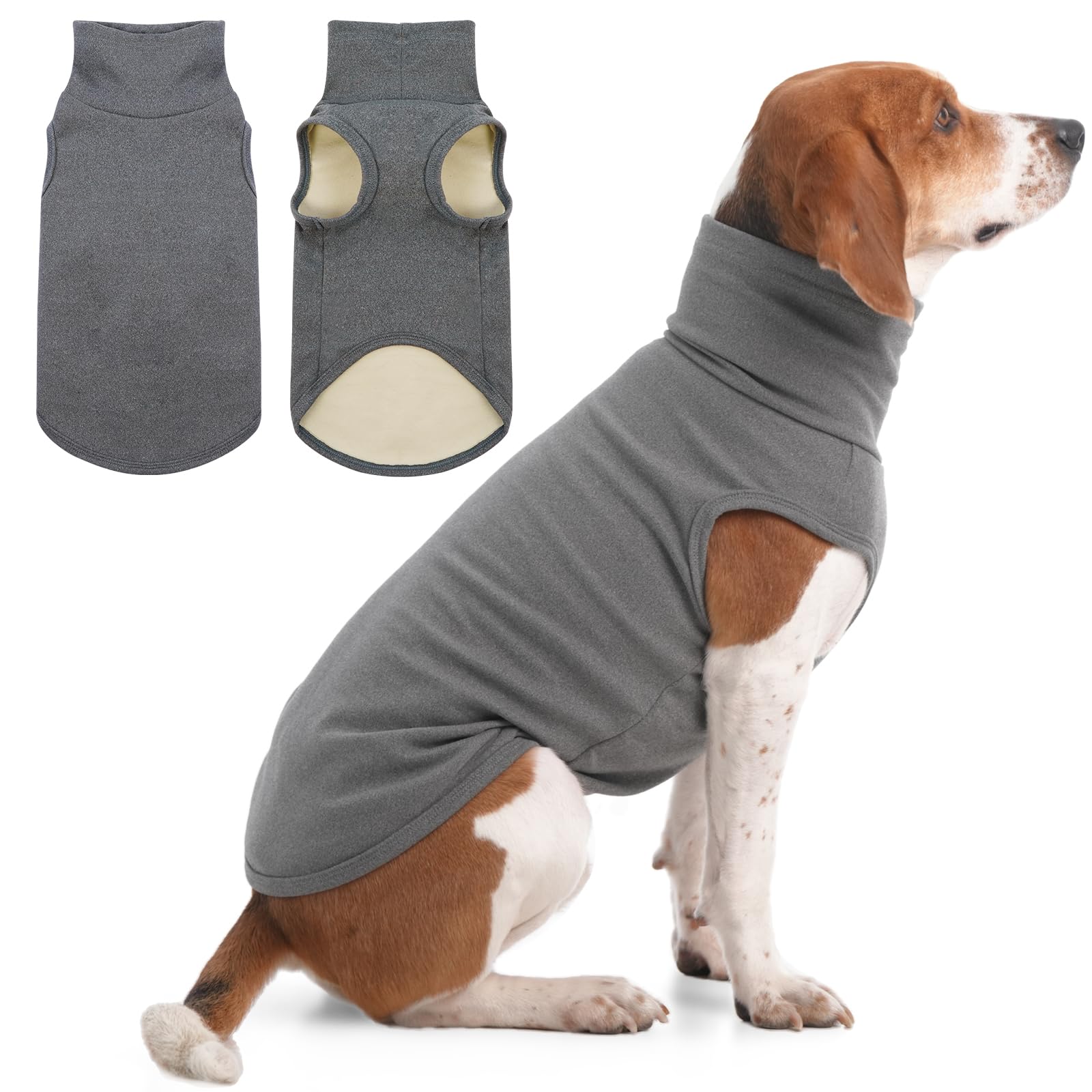 Dog Fleece Vest Sweater - Stretch Warm Pullover with Turtleneck,Grey
