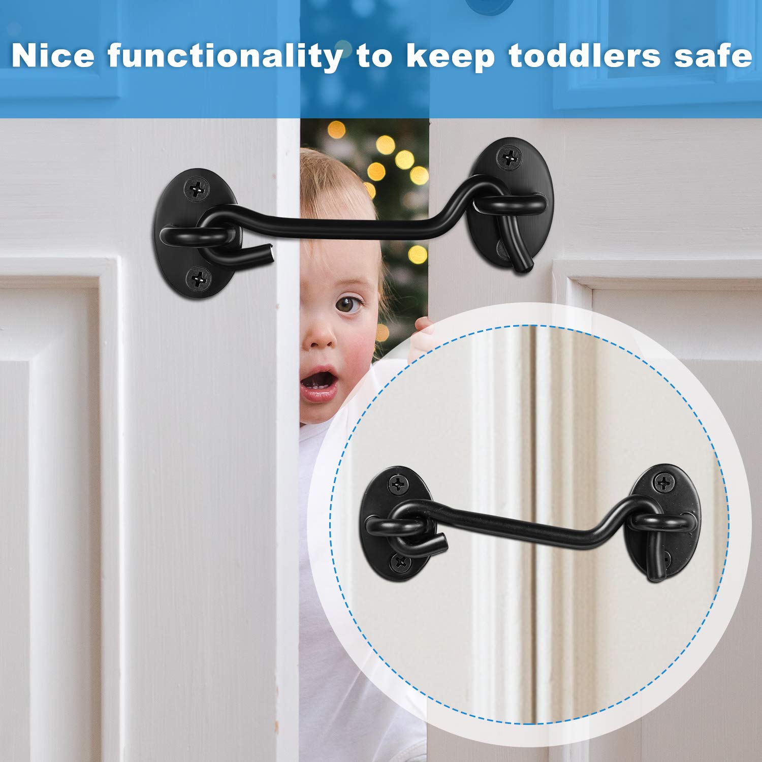 TERF® High Quality Cabin Hook And Eye Zinc 50mm  2 Inch  Gate Door Lock Latch Hook Eye For Window Slide Barn Bathroom Toilet Cabinet Cupboard Shed Gate Door Latch And Multi Purpose Use Pack Of 1