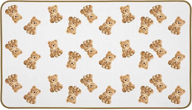 Bear Nursery Decor Rug, Brown Bear Door Mat Outdoor Indoor Entrance, Cute Bears Animal Welcome Mats for Kids Girls Room Nursery Playroom Bedroom Bathroom, 17x30 Inches