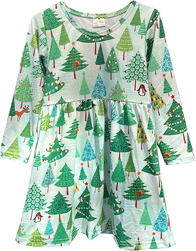 Vestido de Navidad para bebé niña muñeco de nieve árboles de Navidad camión reno Papá Noel vestido de invierno hasta la rodilla