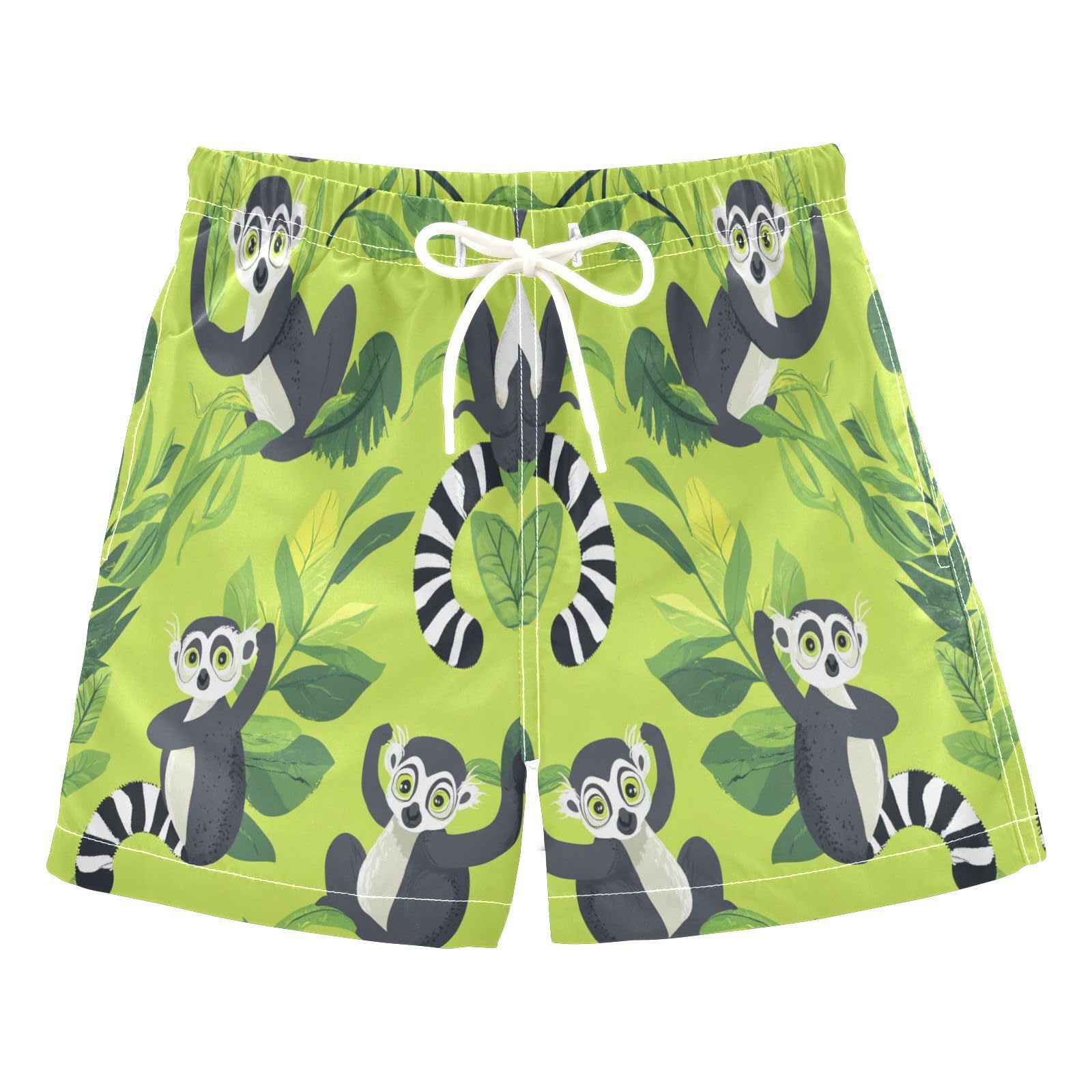 Jucciaco Boys Beach Board Shorts Lemur Leaves Animal Quick Dry Swim Trunk Swimwear for Kids