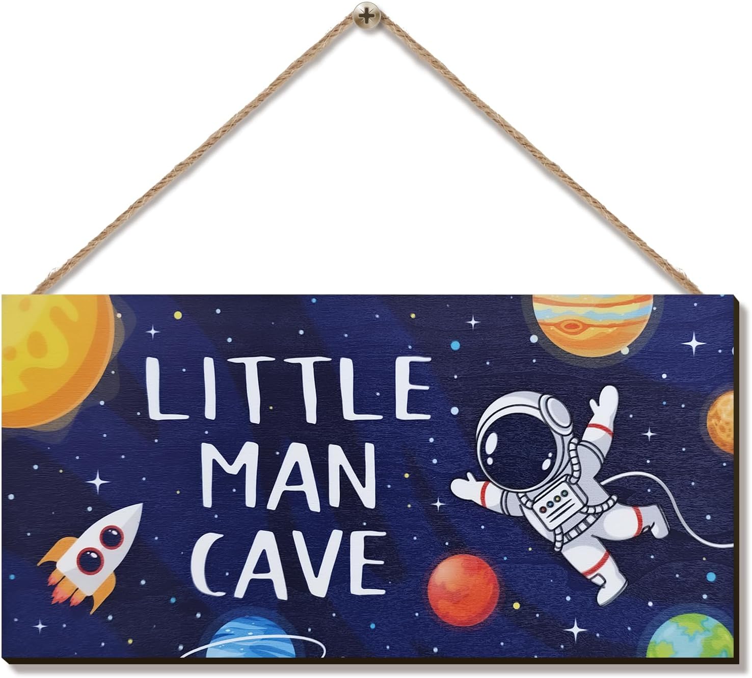 ZIEYOMI- Little Man Cave Sign Space Boys Room Decor, Astronaut Theme Bedroom Nursery Decor Hanging Wall Art, Wooden Plaque Outer Space Decorations for Toddler Boys Room Kids Playroom