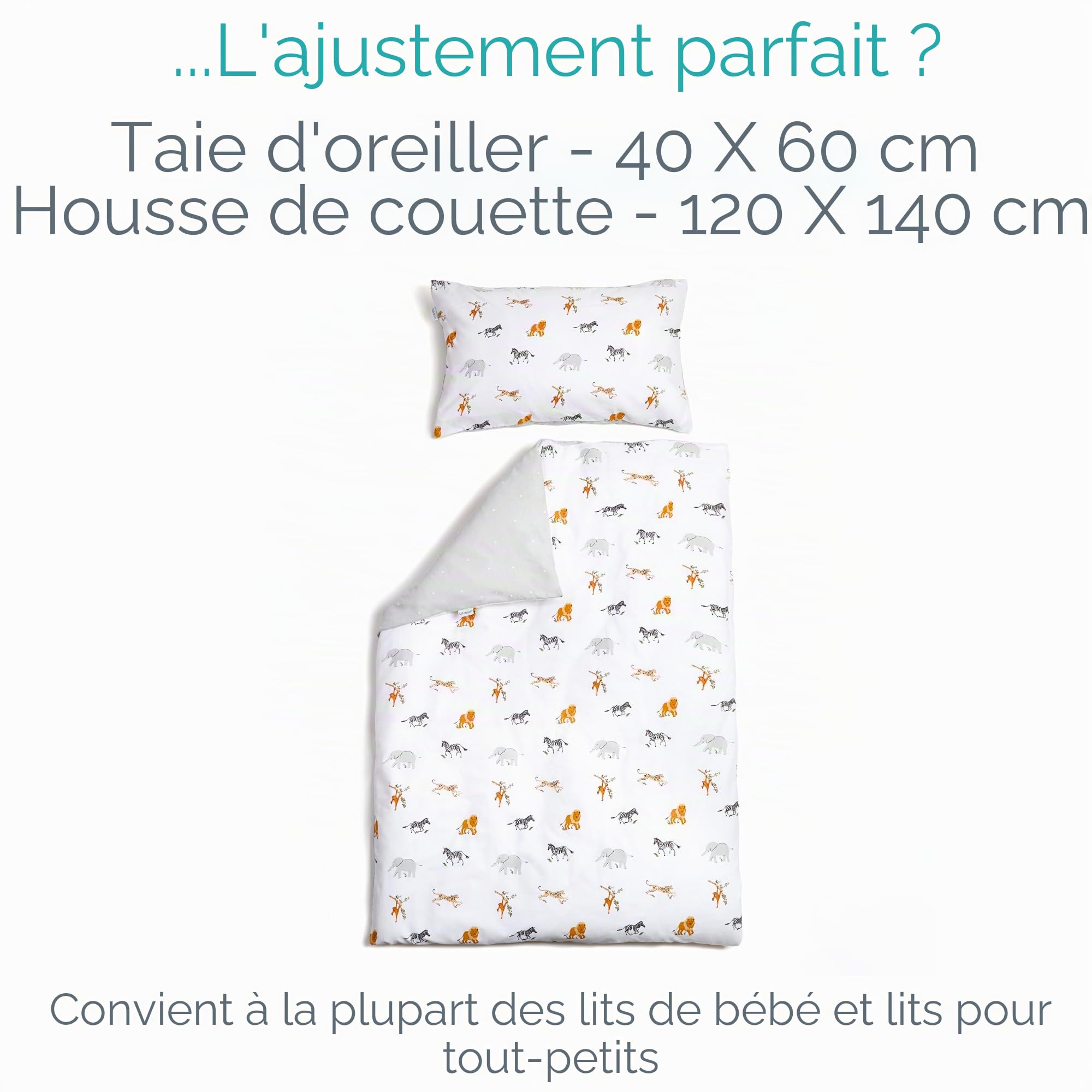 Clair de Lune Parure de lit en Polycoton Blanc/Gris 110 x 140 cm