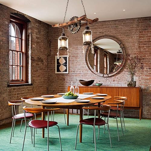 Miniatura 7 de Eapmic Lámpara colgante industrial retro de 2 cabezales, con forma de engranaje de granja, personalidad creativa única, lámpara de isla de techo