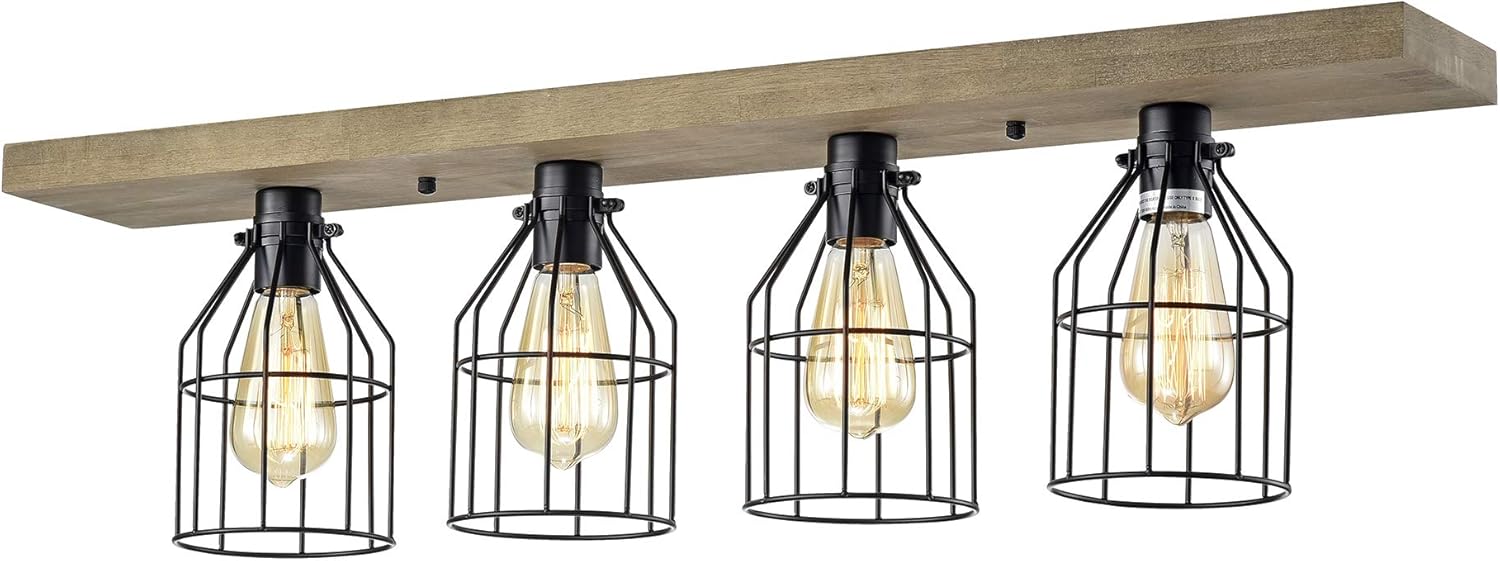 The Gray Barn Daisy Road 4-Light Wood and Metal Cage Linear Flush Mount