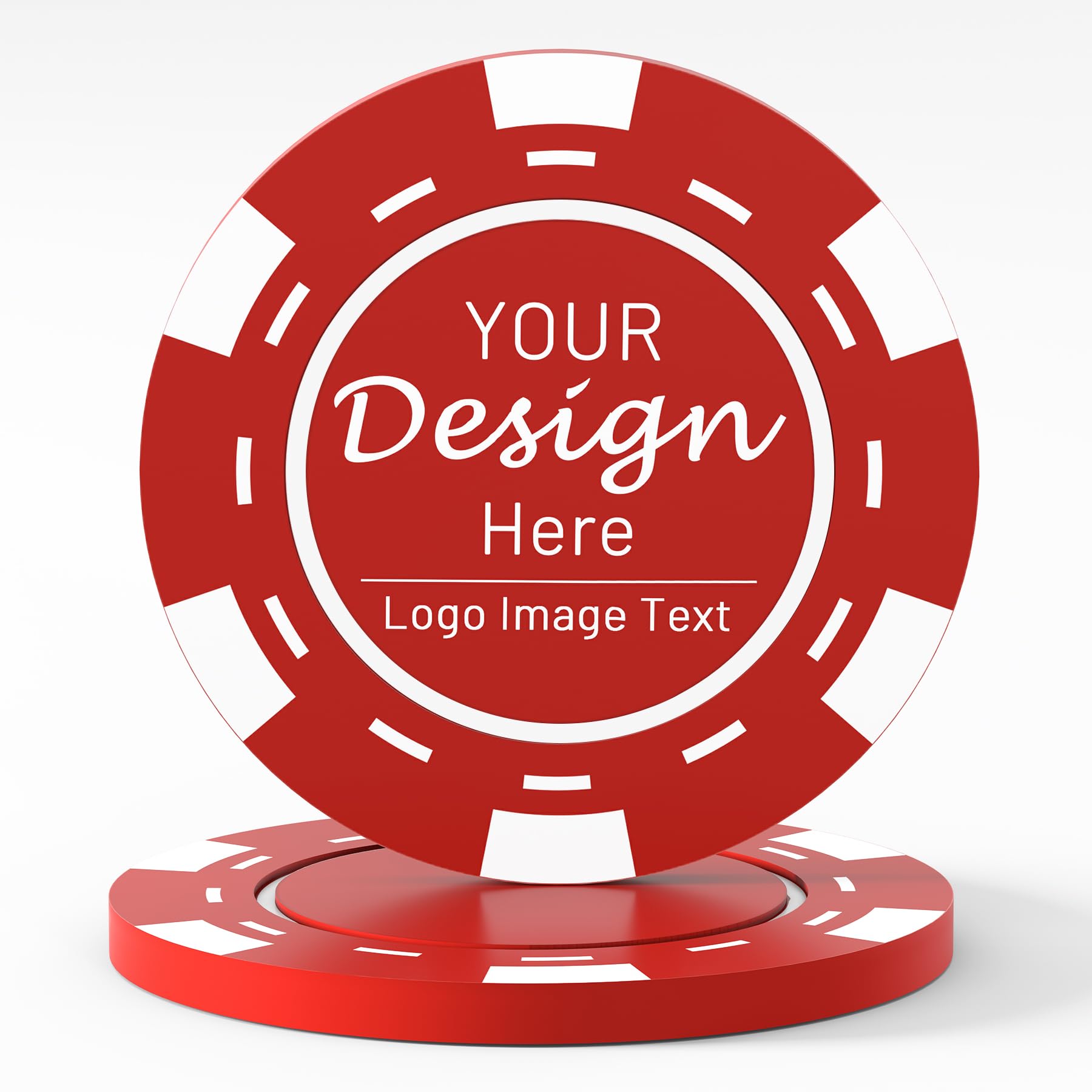 Shueewago 100 Custom Plastic Poker Chips for 9 Colors, Personalized Your Image or Text, Double Sided Full Color Print, Put Design on a Chip for Business Cards, Corporate Events, Drink Token (Red)