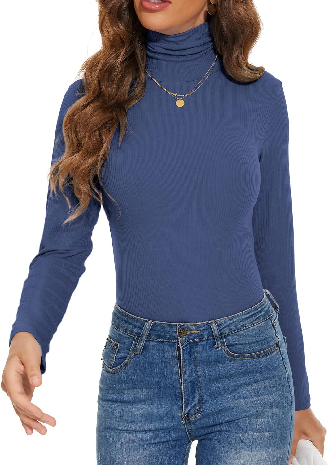 Women Mock Turtleneck Long Sleeve Shirt Pullover High Neck Undershirt Ribbed Thermal Shirts