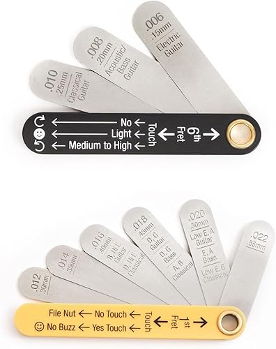 MusicNomad Herramienta de calibre de alivio de cuello de varilla de refuerzo de precisión (MN600) y herramienta de medición de ranura de altura de