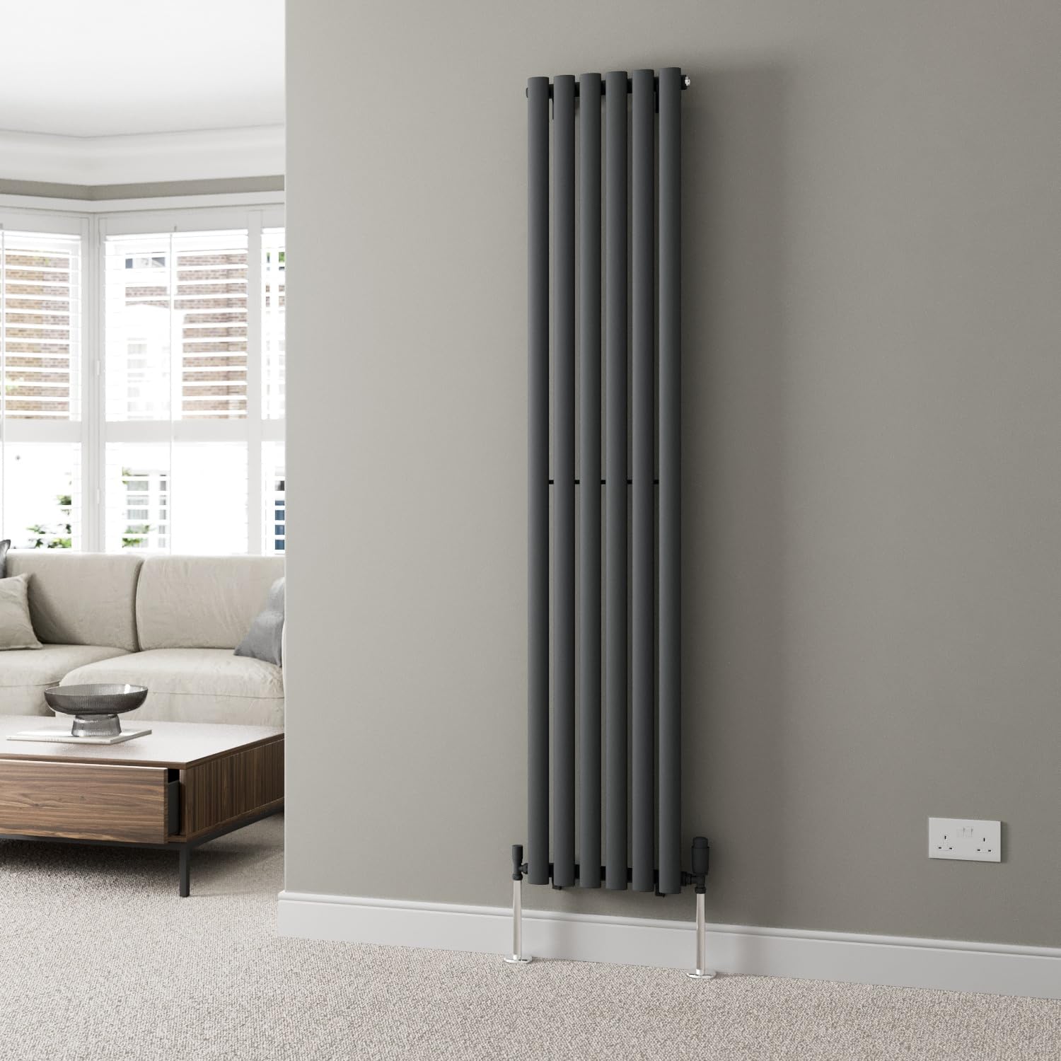 DuraTherm® 1800 x 360mm Anthracite Vertical Designer Radiator Single Column Oval Tube Modern Central Heating Panel Bathroom Radiators
