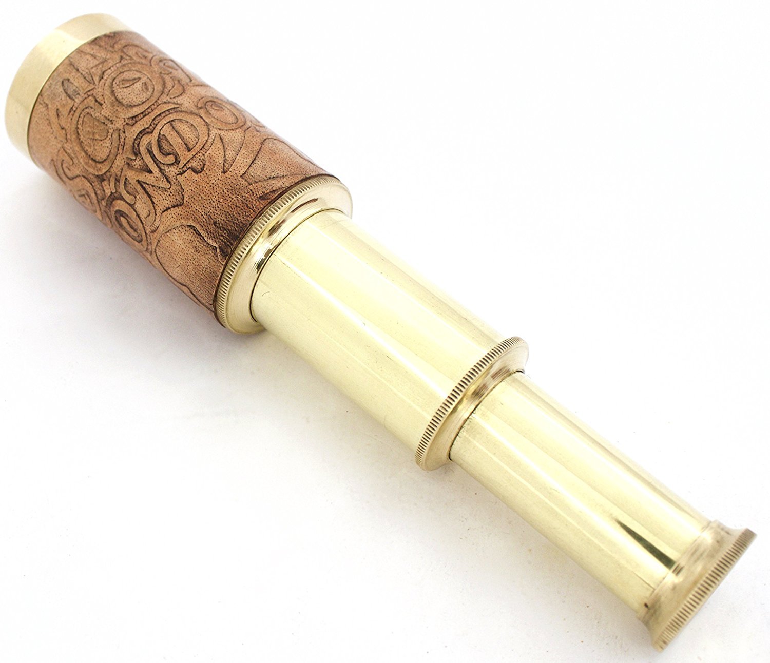 J. Scott London Spyglass Royal Antique Look Telescope Vintage Pirate Solid Brass & Real Leather Rustic Vintage Home Decor Gifts