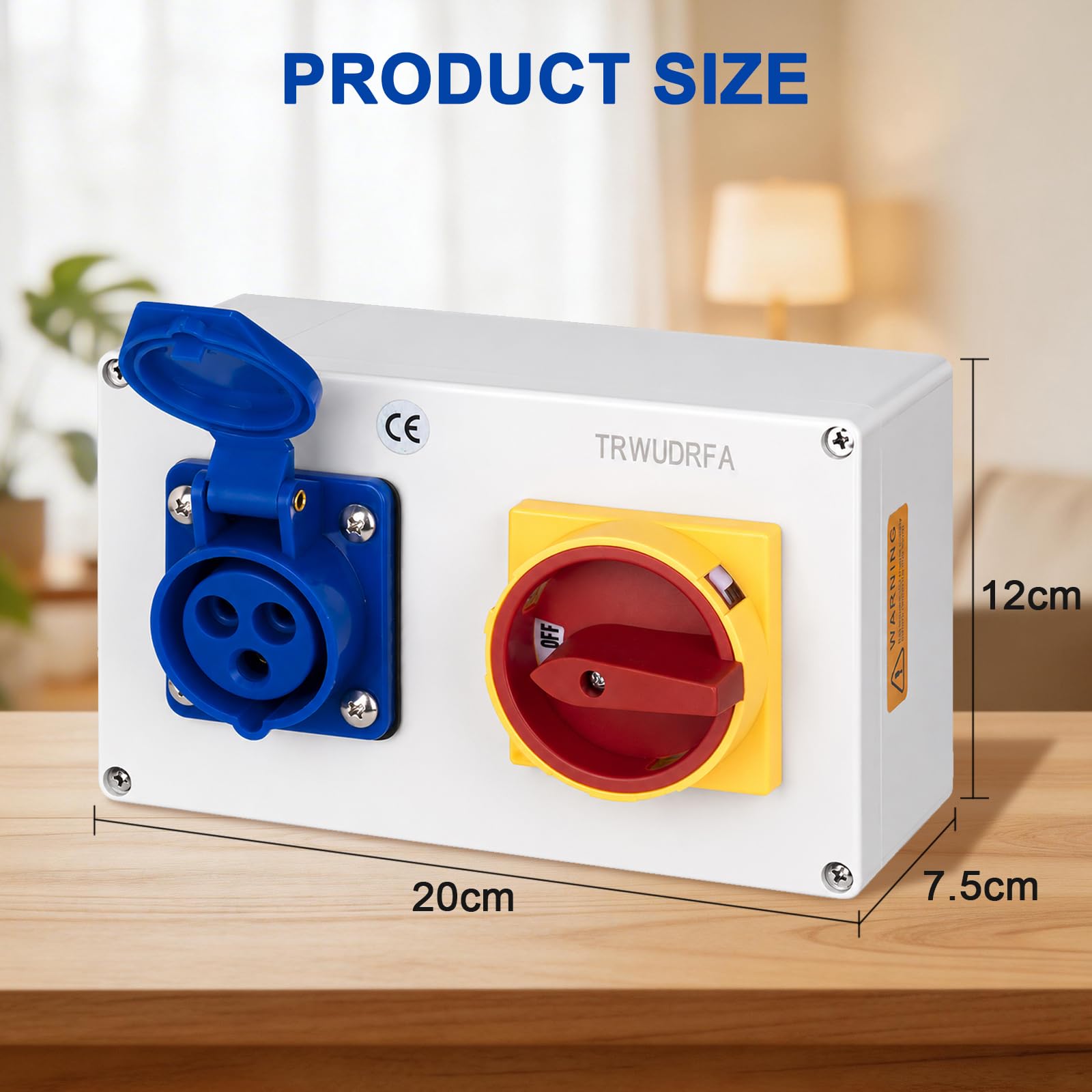 Presa CEE da parete 230 V, 16 A, 3P, distributore di corrente da parete, con azionamento a camme 0-1, interruttore principale bloccabile (20 A), IP44, per cantieri, garage e impianti