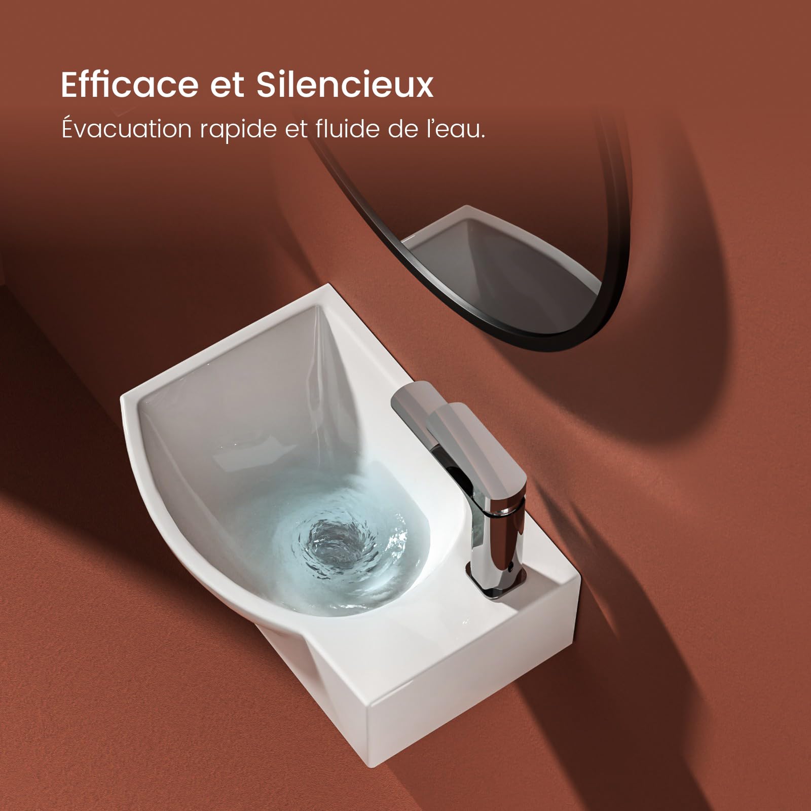 EMKE Lave-Mains pour WC Étroit 40 cm,Robinet à Droite, 405 x 280 x 140 mm | Petit Lavabo Céramique Rectangulaire Blanc Brillant, Petite Vasque Suspendue au Mur Gain de Place(Sans Robinet ni Bonde)