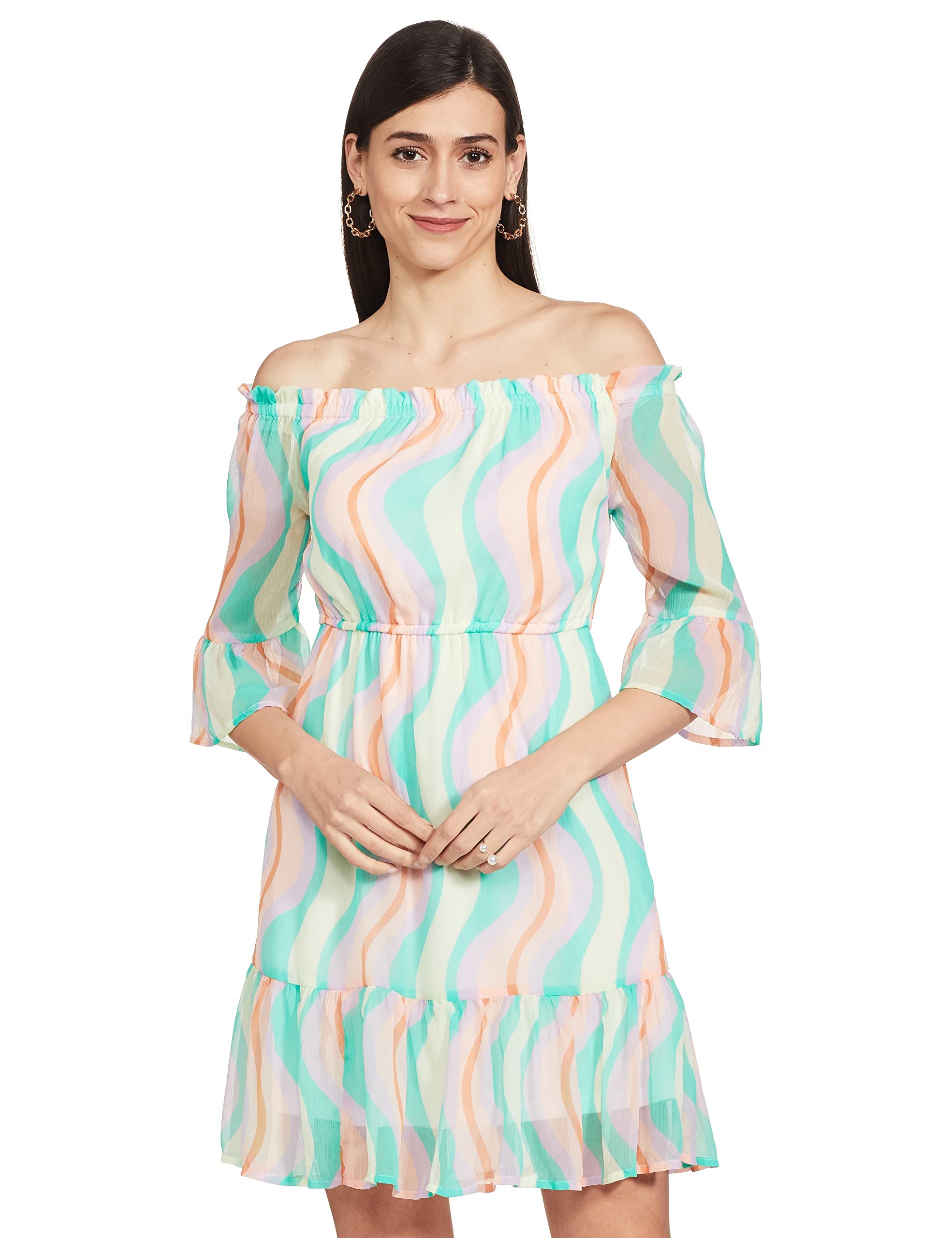 MaxWomen Printed Off-Shoulder A-Line Midi Dress