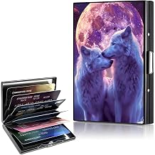 Metal Wallet,Credit Card Holder for Women,Aluminum Wallet,Ridge Wallet for Women,Hard Case Wallet,RFID Blocking Business Metal Credit Card Holder Case,Gift for Girls,Purple Wolf